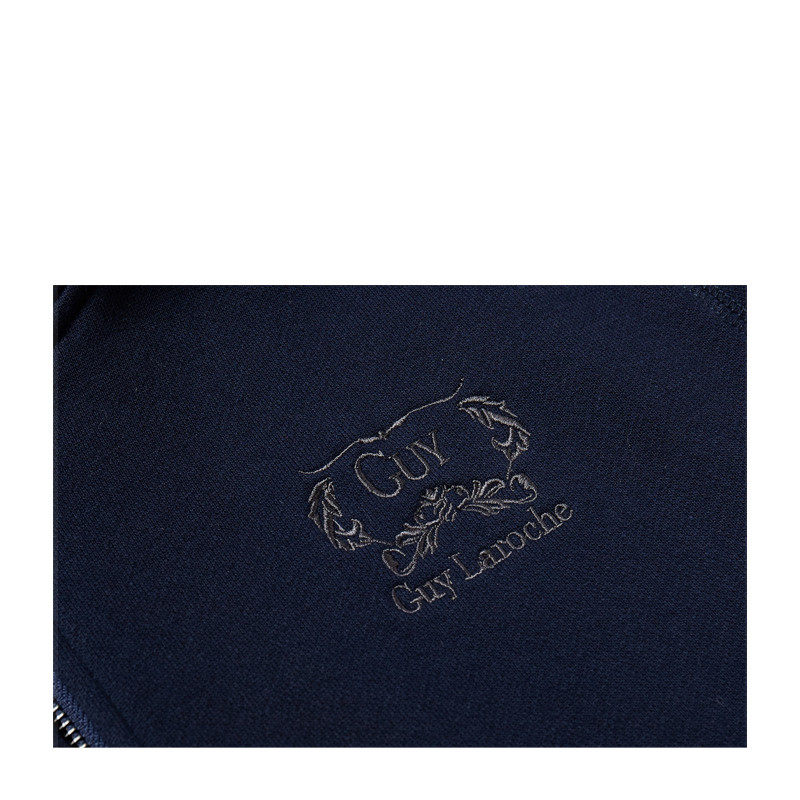 guy laroche/姬龙雪绣花logo男卫衣潮牌连帽拉链外套简约百搭运动休闲