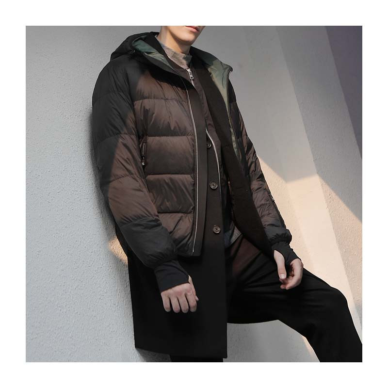 guy laroche/姬龙雪2018年秋冬男士羽绒服短款外套连帽黑色夹克休闲