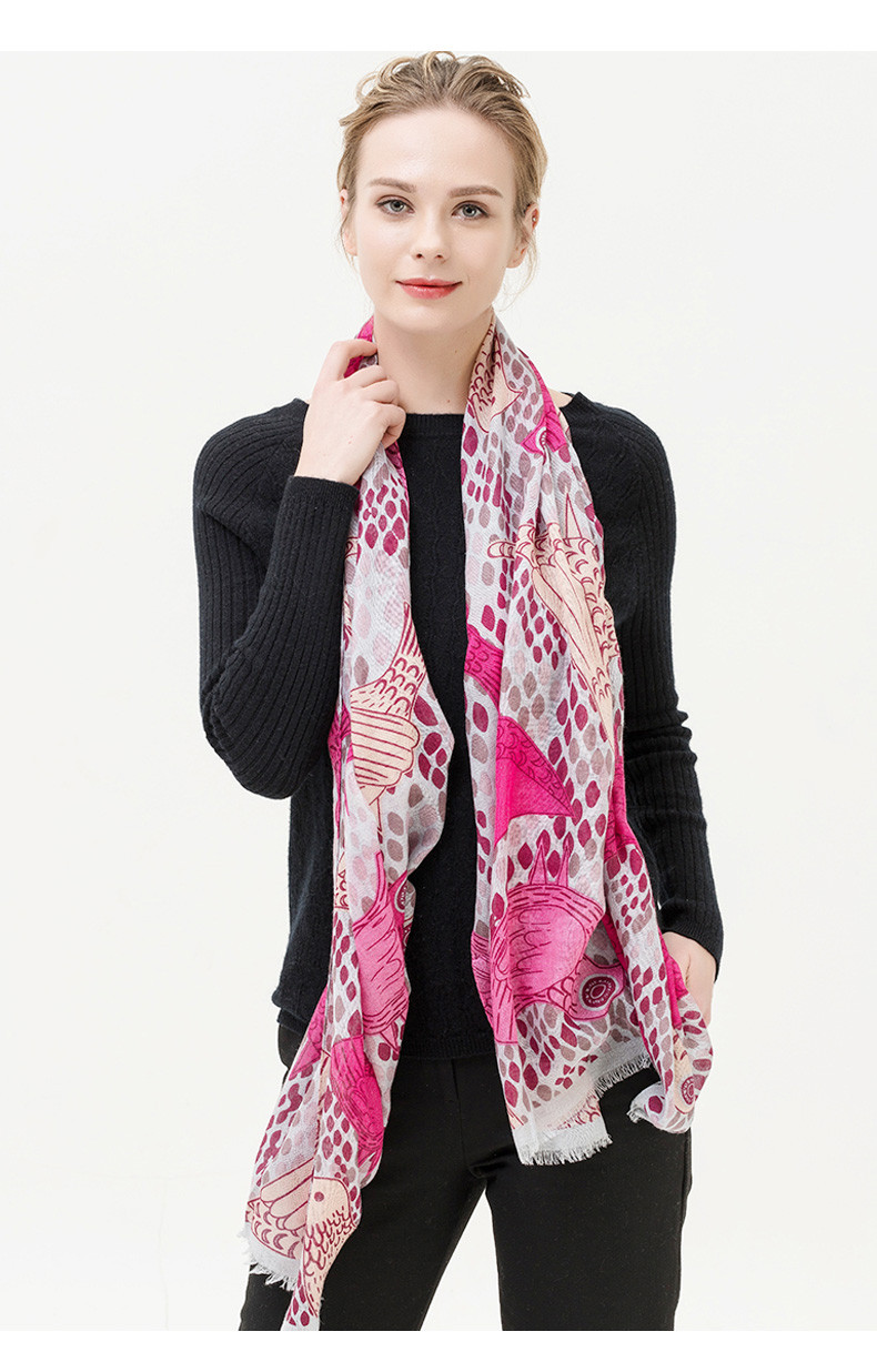 marja kurki/玛丽亚古琦 真丝羊绒围巾 雀鸟图案设计 "欢唱" 65x190cm