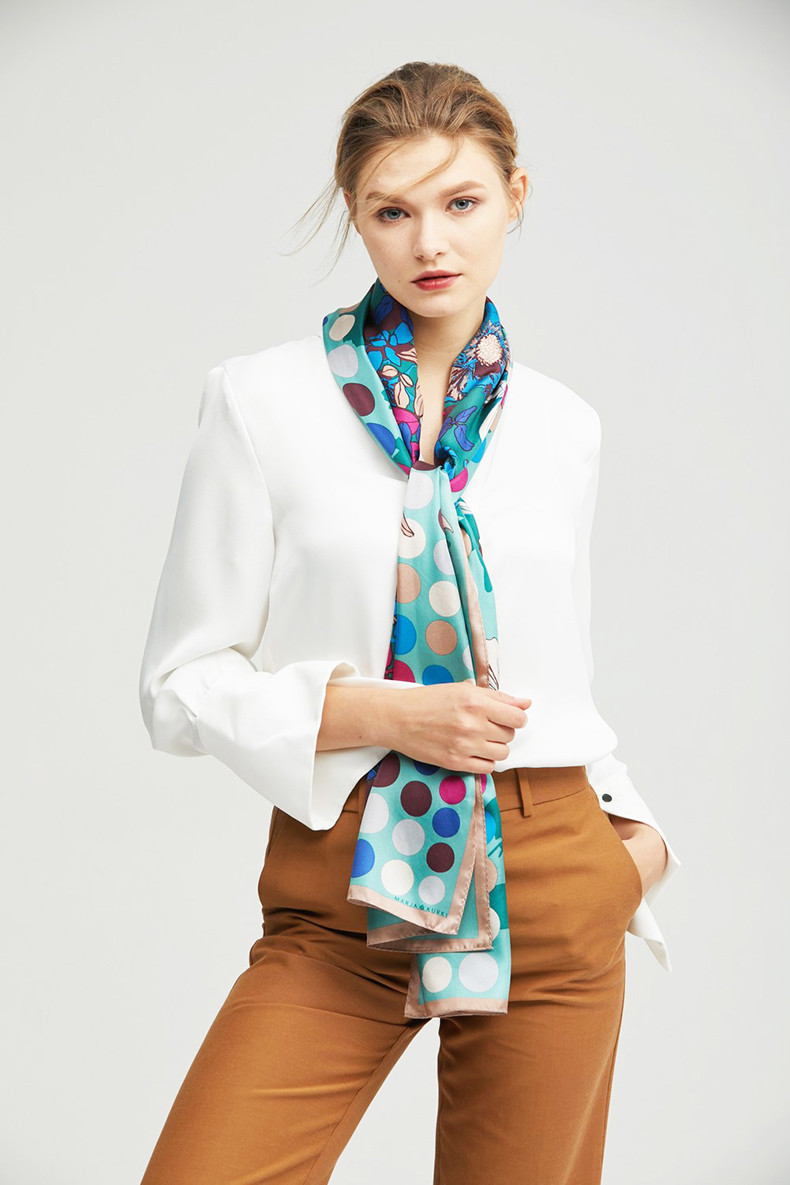 marja kurki/玛丽亚古琦 女士 丝巾 长巾 围巾 披肩 花朵与波点非对称