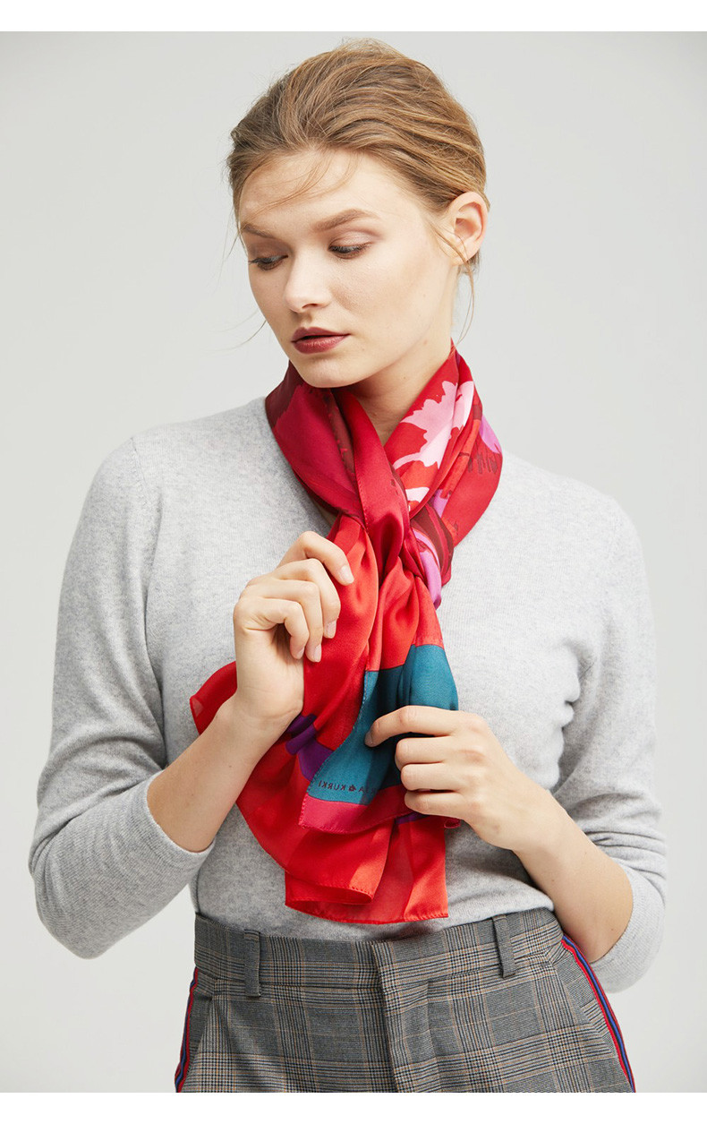 古琦 18秋冬新款 水墨秋叶摇曳图案 女士丝巾长巾 围巾披肩-秋之醇美