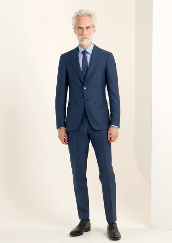 scabal/世家宝【全定制】藏蓝格纹平驳领西服套装 男装定制