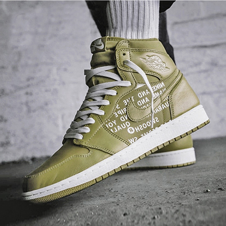 air jordan 1 aj1 军绿 弹幕文字 篮球鞋 555088-300