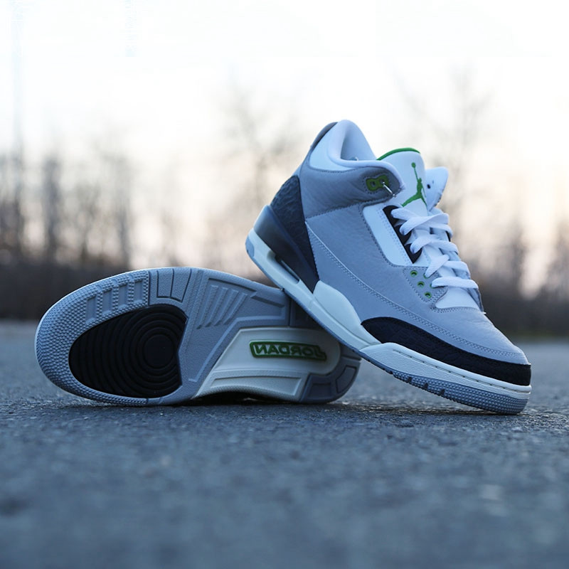air jordan 3 aj3情侣叶绿素 手稿 灰绿篮球鞋 136064-398614-006