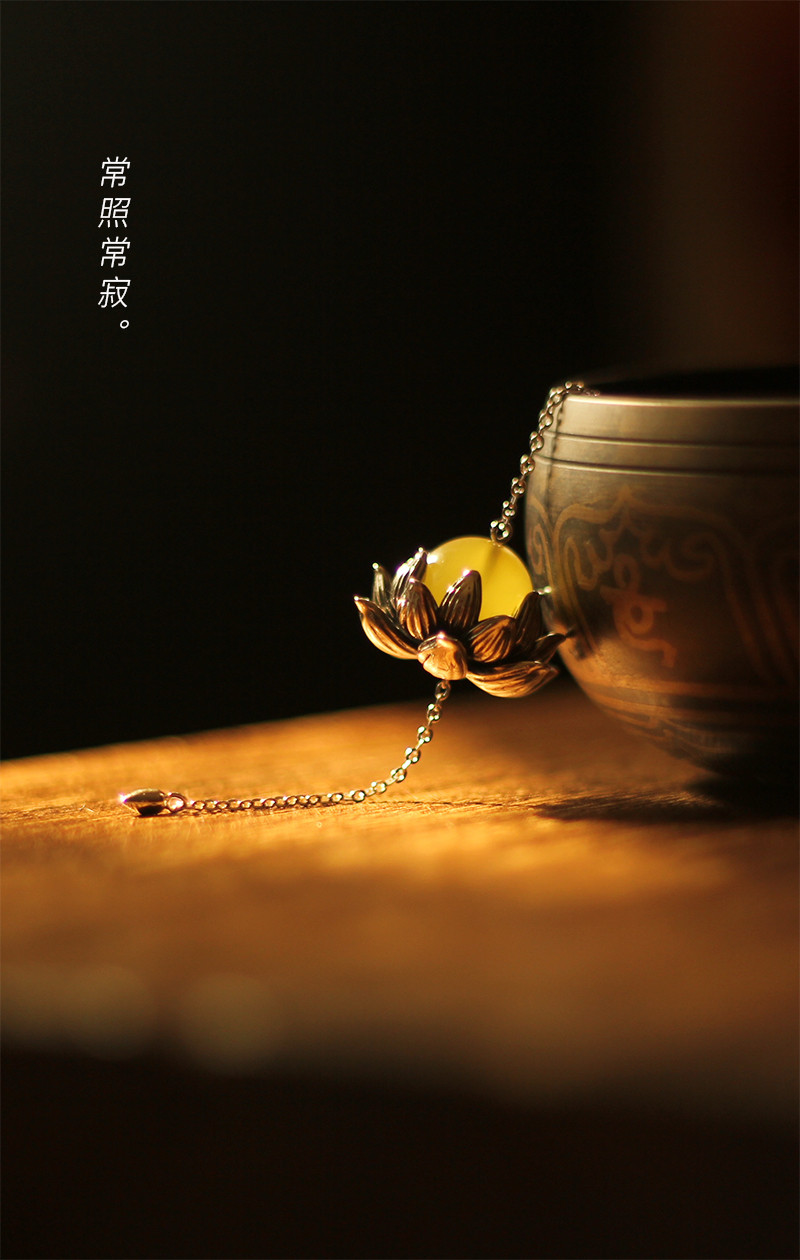 ajin/阿仅【心灯】蜜蜡银吊坠 挂件 银项链 莲花项链 禅意设计 佛教