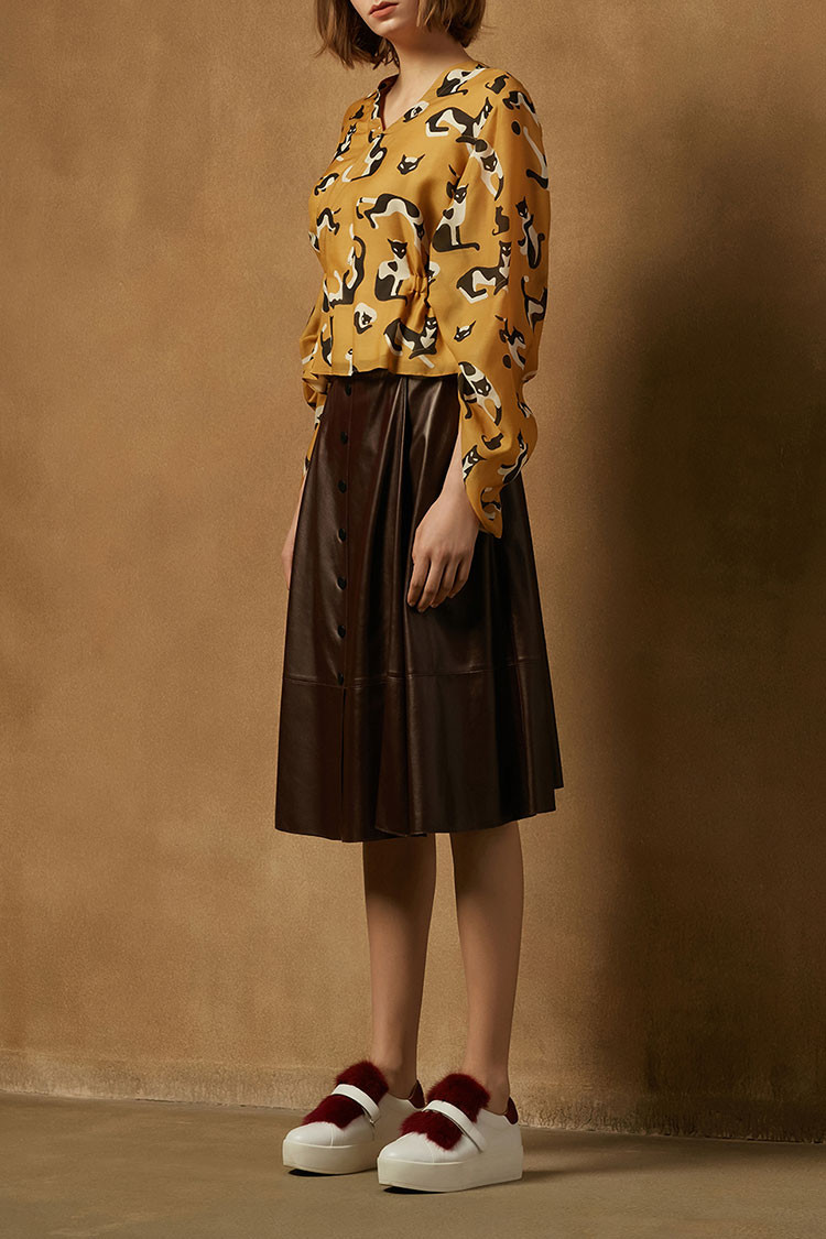 zhuchongyun/朱崇恽羊皮女士半身裙