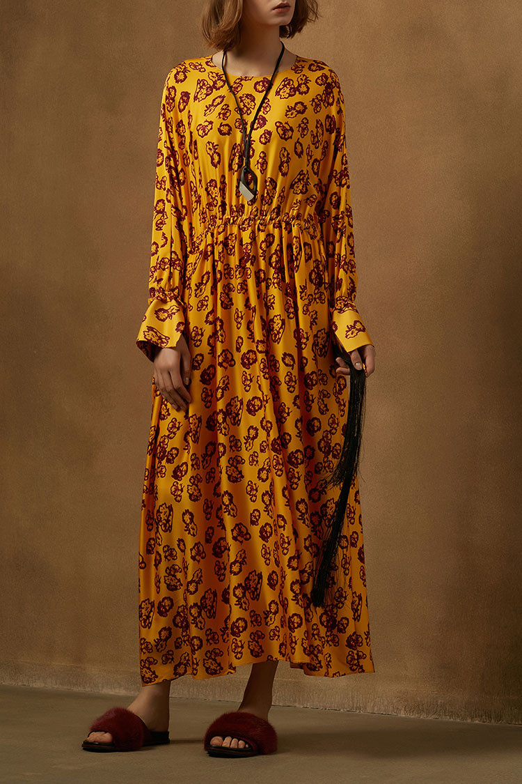 【18秋新品】zhuchongyun/zhuchongyun/朱崇恽桑蚕丝印花女士连衣裙