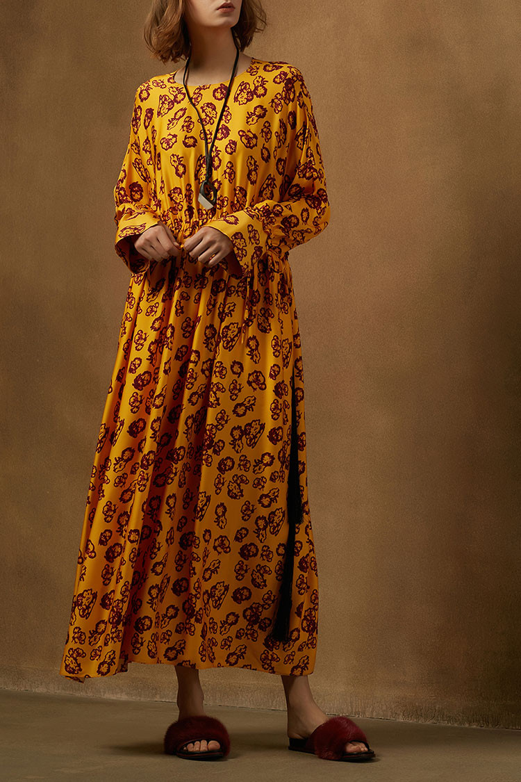 【18秋新品】zhuchongyun/zhuchongyun/朱崇恽桑蚕丝印花女士连衣裙