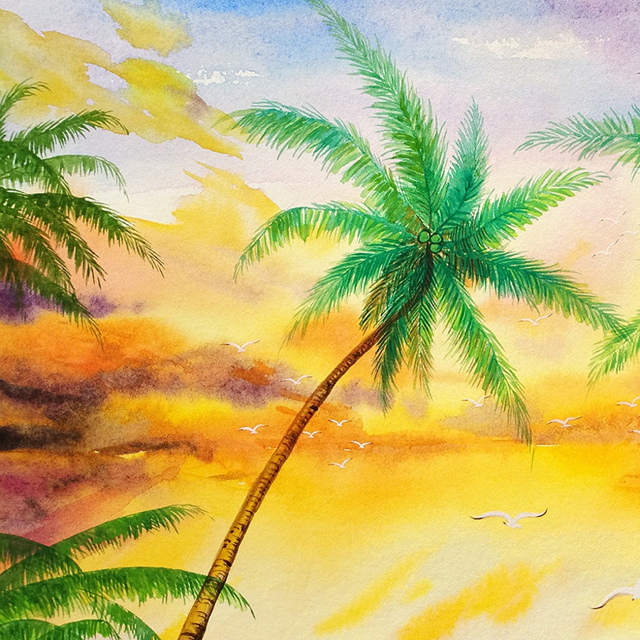 吴小慧《夕阳下的海滩》/37x26cm/水彩