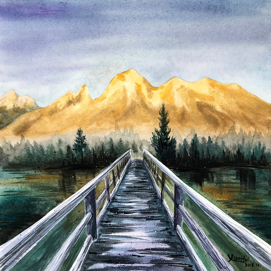 吴小慧《桥》/25x25cm/水彩