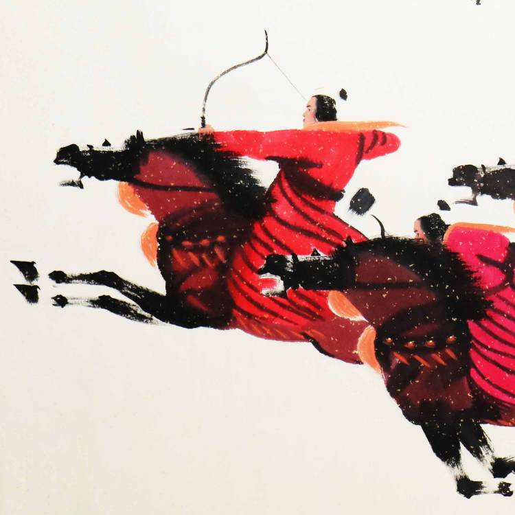 骑射图/178x96cm/传统水墨