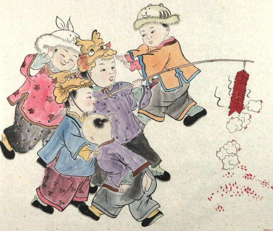 墨云《五子吉祥》/66x66cm/传统水墨