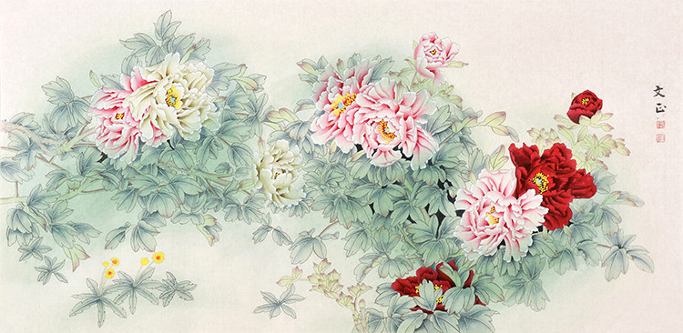 武文正《国色天香》中国工笔画协会会员工整细腻 以及优美的线条和