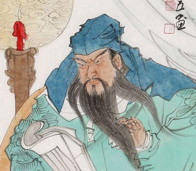 曹建涛 《关帝圣君像》 独具特色水墨人物画家/68x136cm/传统水墨