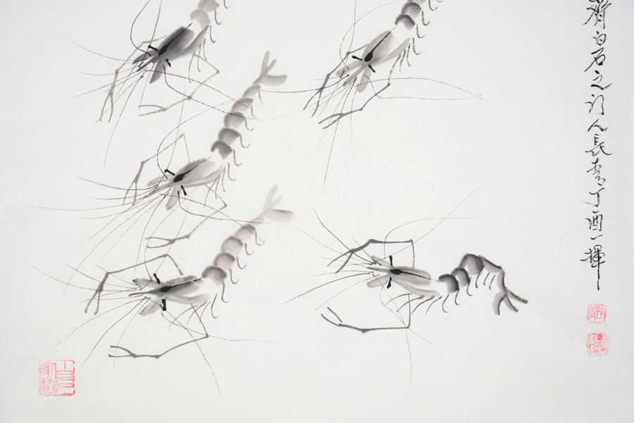 水墨/董长青《五福临门》68×68cm/68x68cm/传统水墨