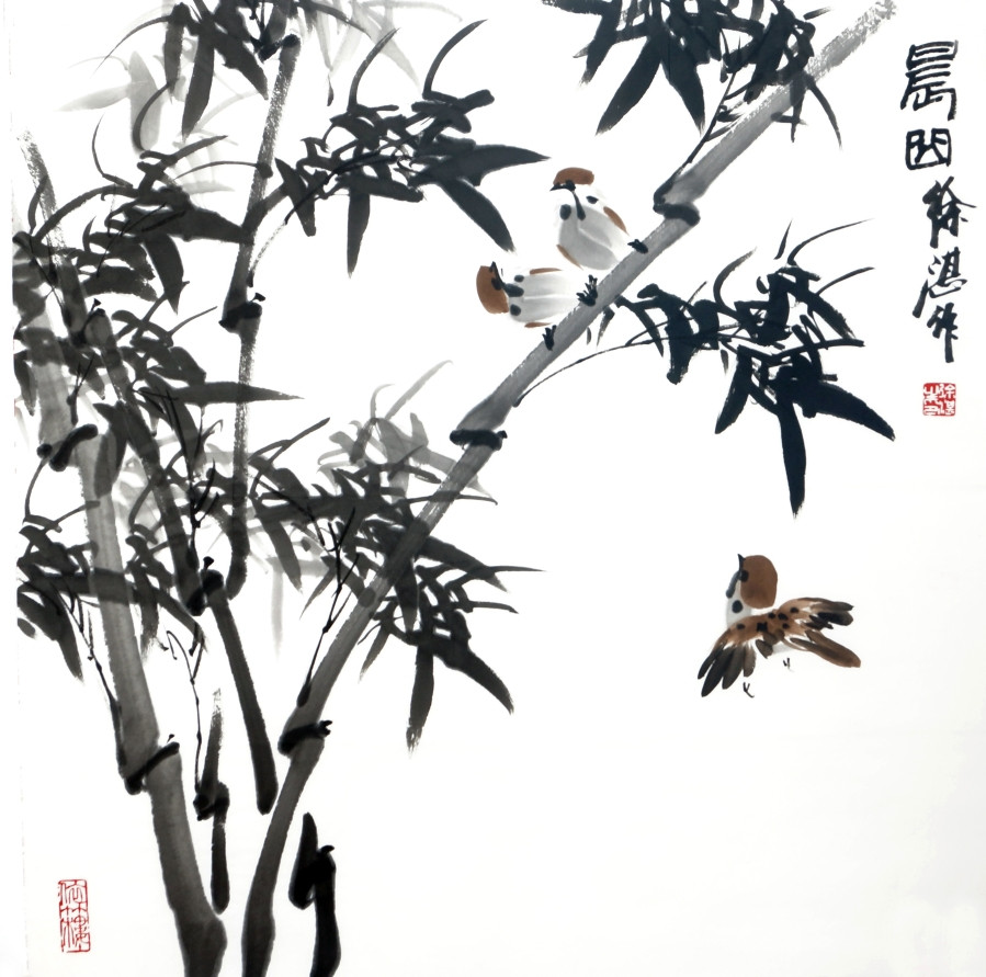 徐湛《晨曲》/68x68cm/传统水墨