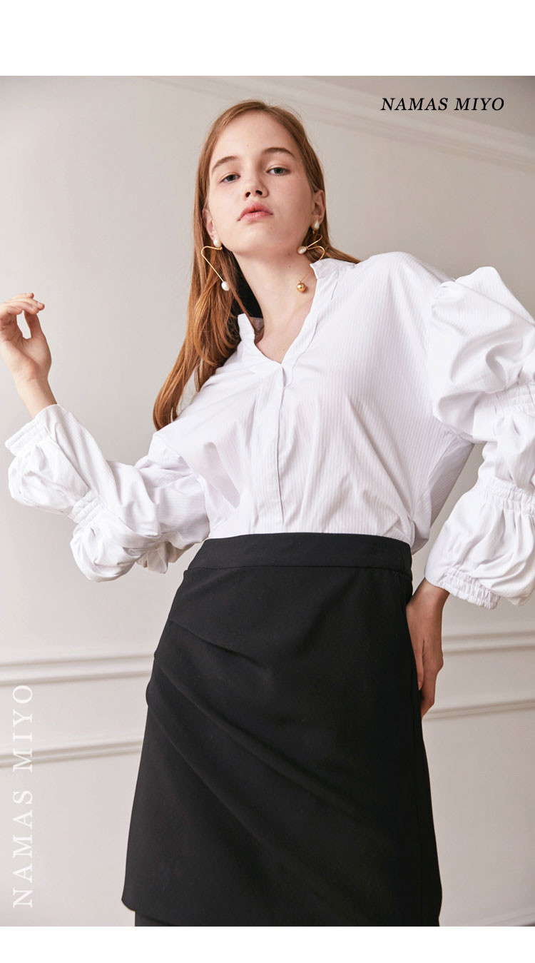 女士长袖衬衫】namas miyo/namas miyo 女士长袖衬衫 立领复古泡泡袖