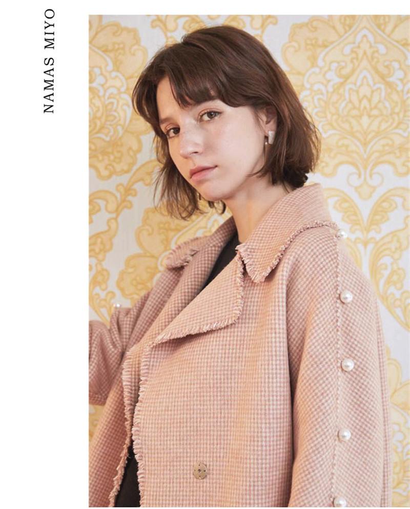 namas miyo/namas miyo女士大衣珍珠扣袖拉苏廓形oversize暖茶色大衣