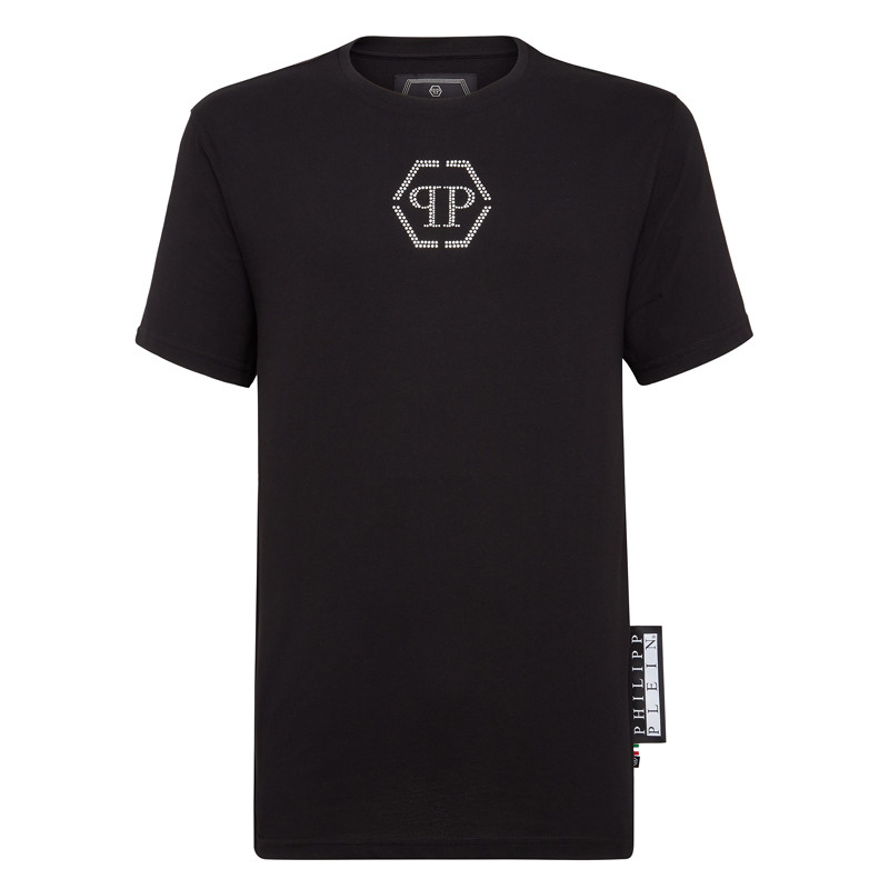 philipp plein/菲利普·普兰【19春夏】水钻小logo 黑色男士短袖t恤