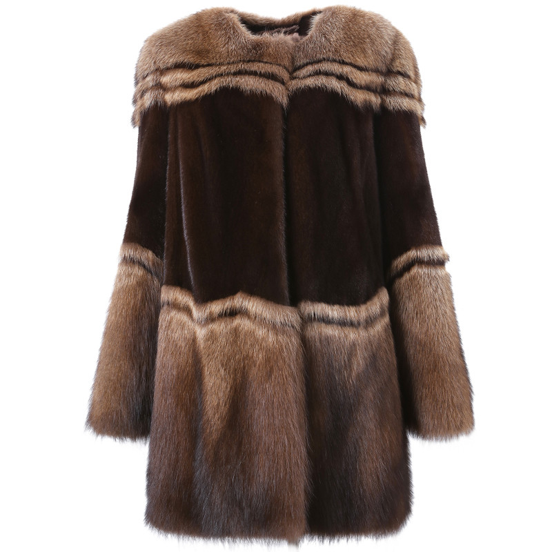 befurs/befurs女士皮草浅金水貂,渔貂 无领真丝内衬 女中长款水貂皮草