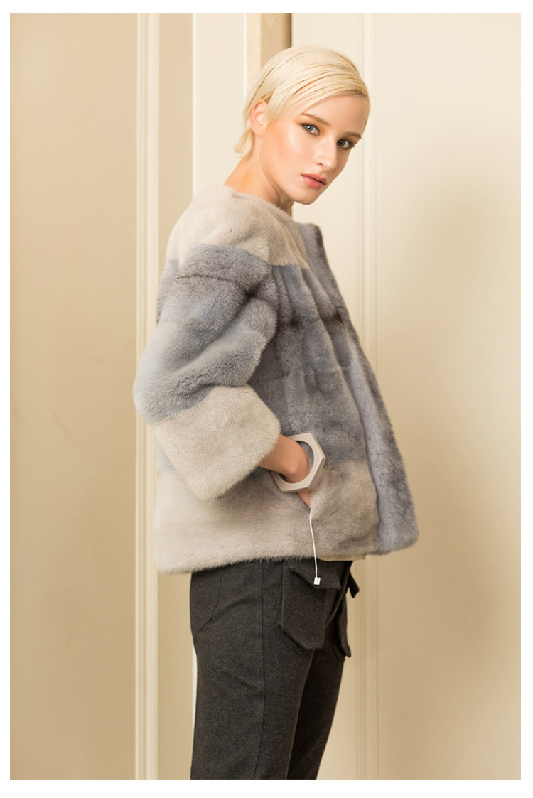 befurs/befurs女士皮草2018秋冬新款哥本哈根拼色时尚百搭水貂整貂短