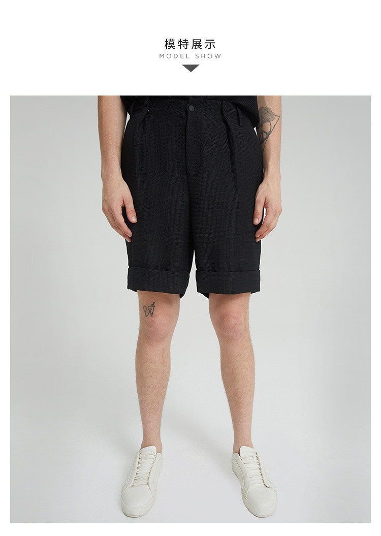 by sean男士短裤magmode名堂夏季新男装带盖设计卷边网眼短裤商务休闲