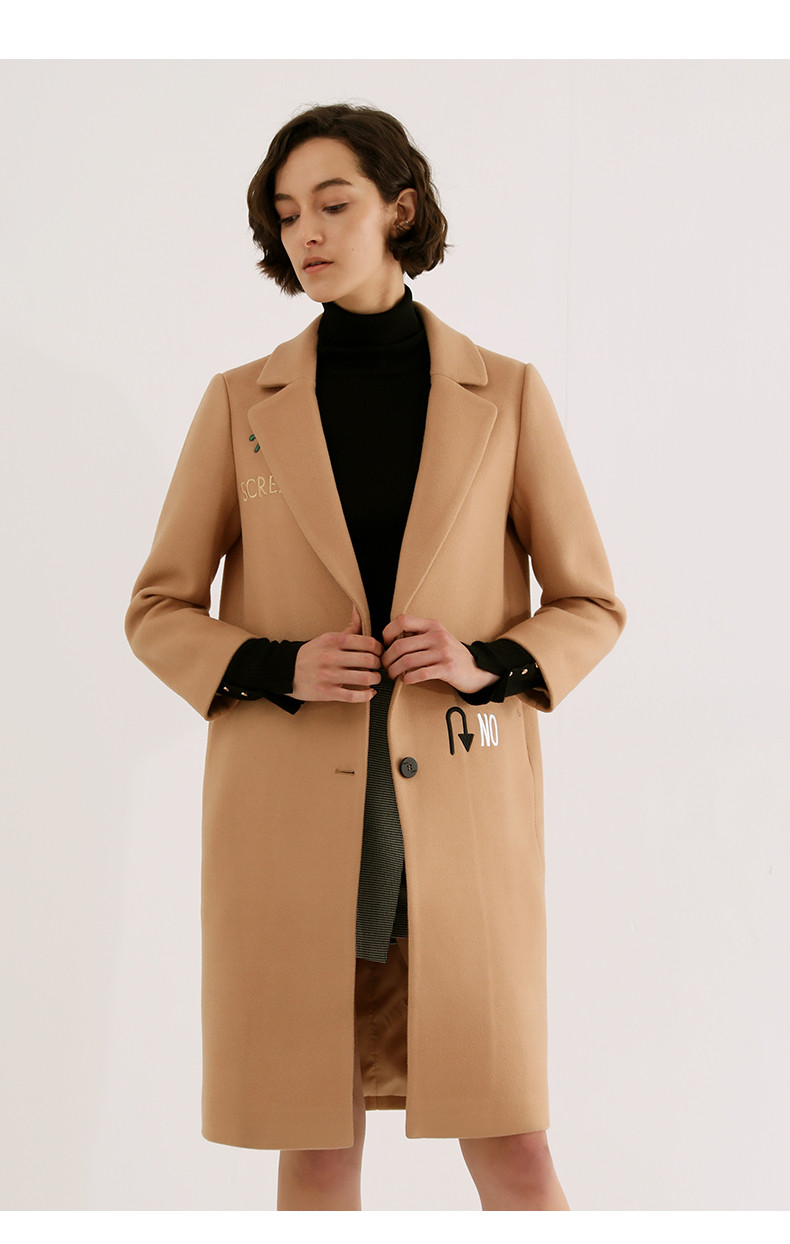 tatu/她图宽松显瘦中长款英伦羊绒毛呢女士大衣