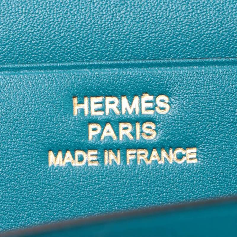 hermes爱马仕bearn系列a刻印2017年女士长款钱包蓝色皮革s级未使用