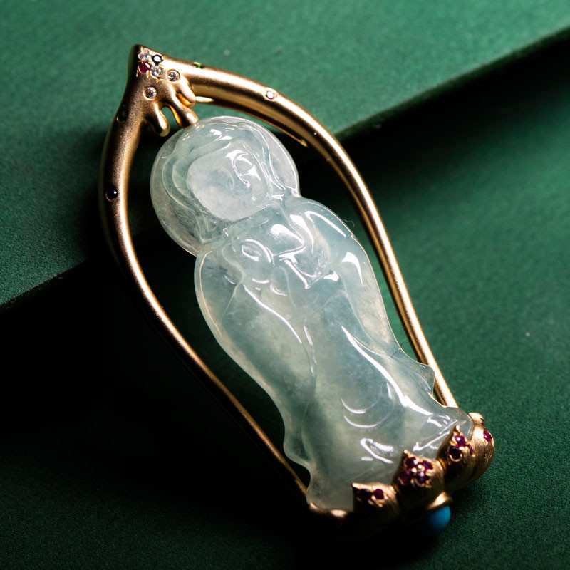 chulian/依如初莲 18k金镶翡翠观音吊坠(含鉴定证书)