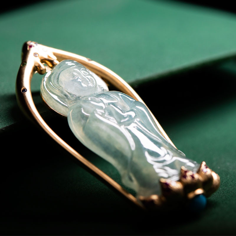 chulian/依如初莲 18k金镶翡翠观音吊坠(含鉴定证书)