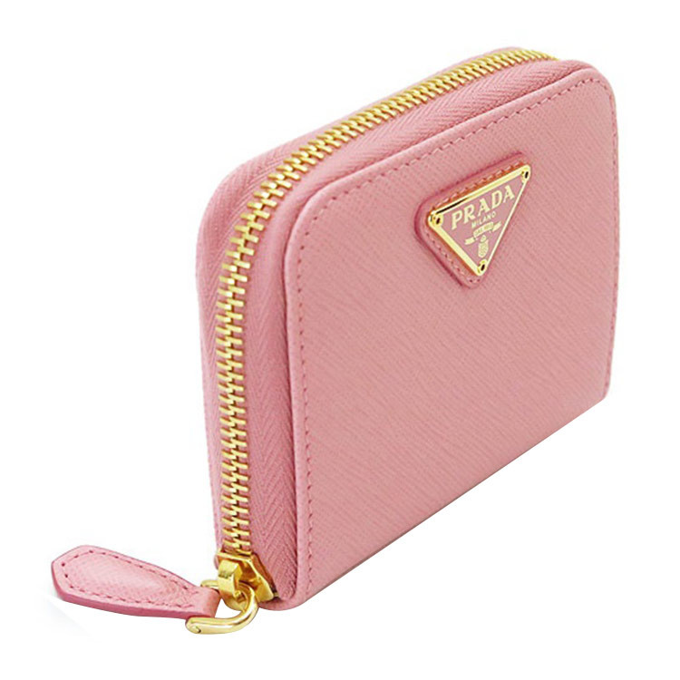 prada/普拉达 三角形logo标桃粉色牛皮女士卡包零钱包#1mm268 qhh f