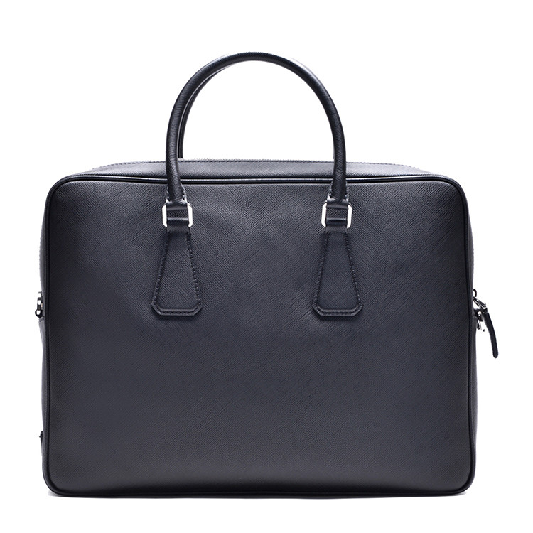 prada/普拉达 三角形logo标黑色十字纹牛皮男士公文包#2ve078 9z2 f