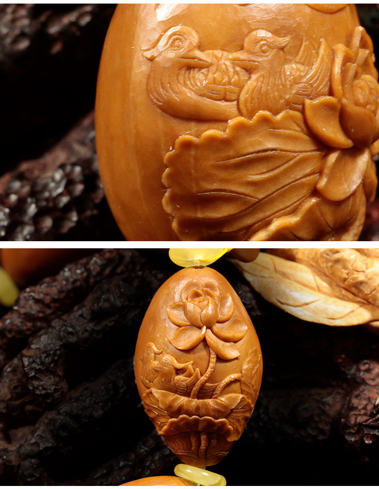 zhouchunyi/周春毅 周春毅本工 荷叶鸳鸯 核雕手串 1串 2.8*2.0cm