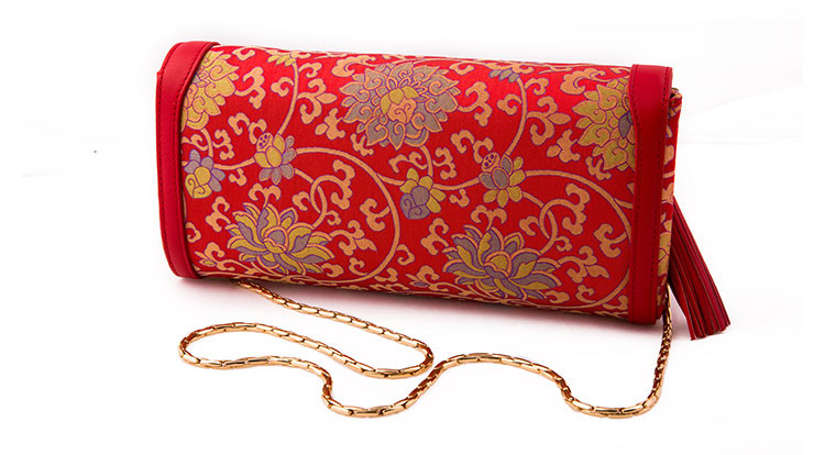 saintjoy/上久楷 非物质文化遗产 宋锦桑蚕丝女士晚宴包 红色缠枝纹