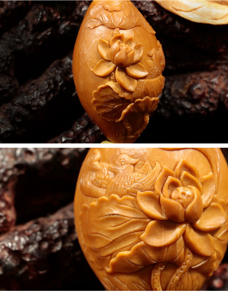 zhouchunyi/周春毅 周春毅本工 荷叶鸳鸯 核雕手串 1串 2.8*2.0cm