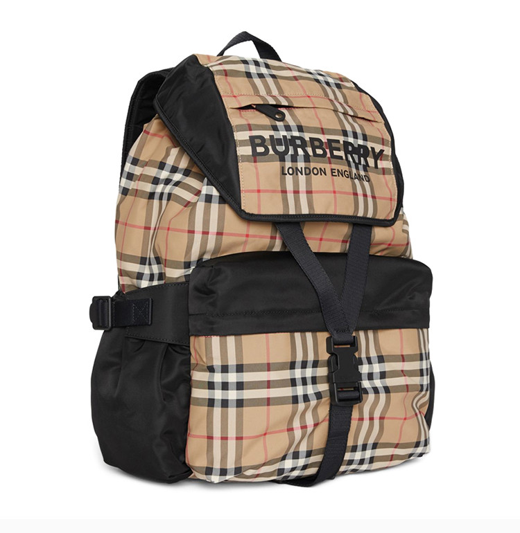 博柏利 男女同款 中性时尚logo印花经典格纹背包双肩包大号旅行包