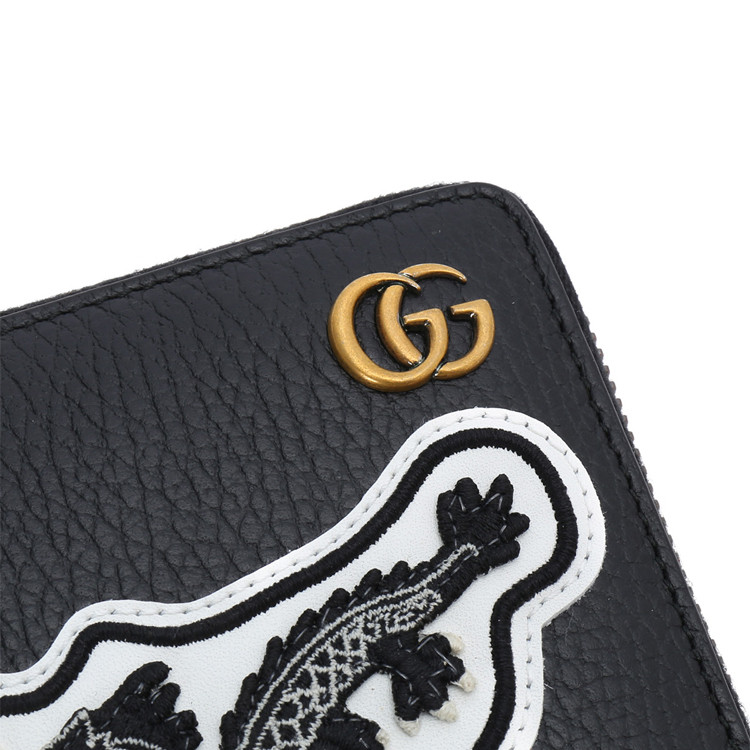 gucci/古驰牛皮刺绣飞碟&中国龙图案男士长款钱夹