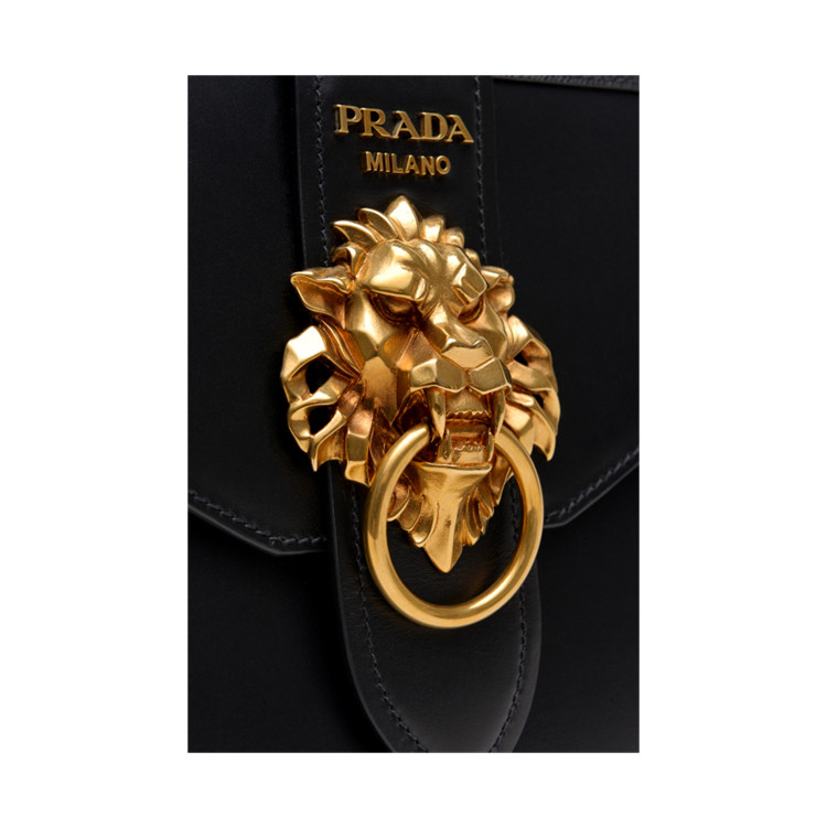 prada/普拉达女士黑色狮子头手提包189303[材质:小牛皮]