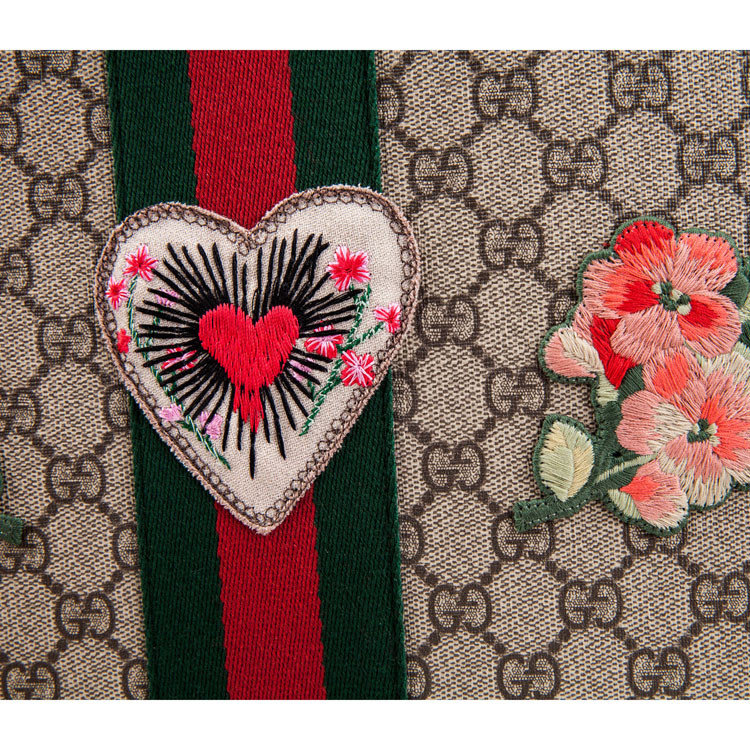 gucci/古驰刺绣花朵图案女士手拿包牛皮