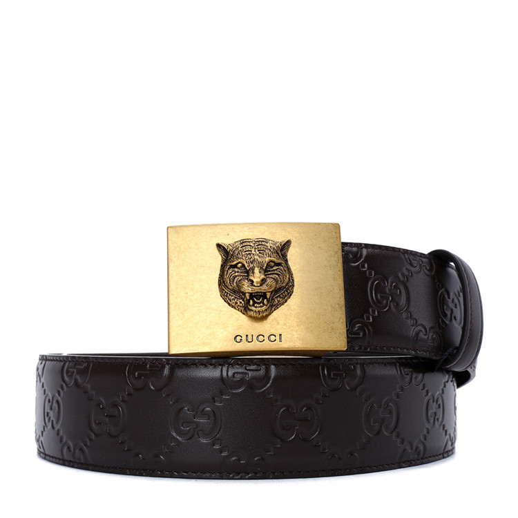 gucci/古驰牛皮革材质双glogo样式虎头装饰男士腰带