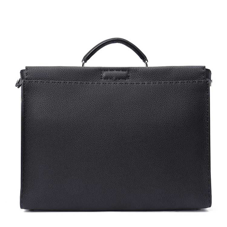 fendi/芬迪黑色牛皮革材质纯色男士手提单肩两用电脑包 pvc