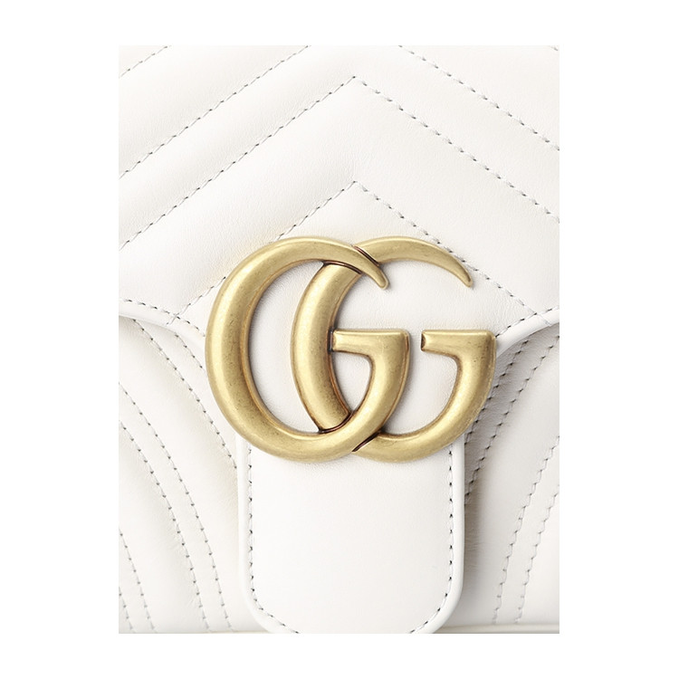 gucci/古驰白色牛皮革材质车缝线元素金属双glogo装饰女士单肩斜挎包