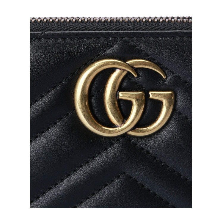 gucci/古驰黑色牛皮革材质车缝线双glogo图案女士手提钱夹两用包