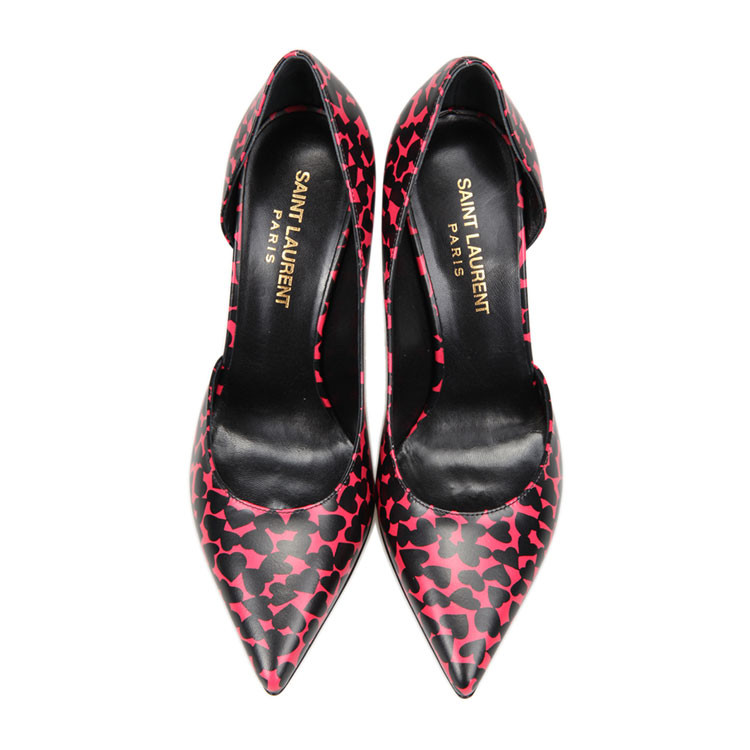 yves saint laurent/圣罗兰拼色牛皮材质桃心印花图案女士高跟鞋单鞋