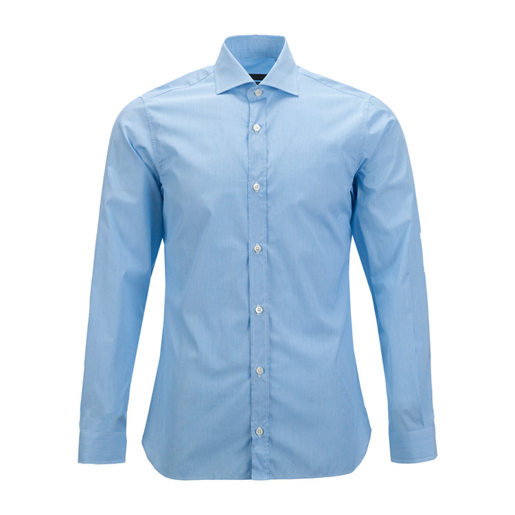 ermenegildo zegna/杰尼亚白底纯棉蓝色竖条纹男士长袖衬衫