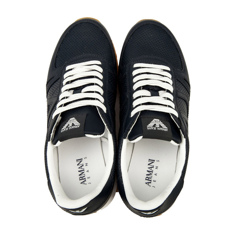 aj armani jeans/阿玛尼牛仔牛皮材质经典aj图案男士系带运动鞋