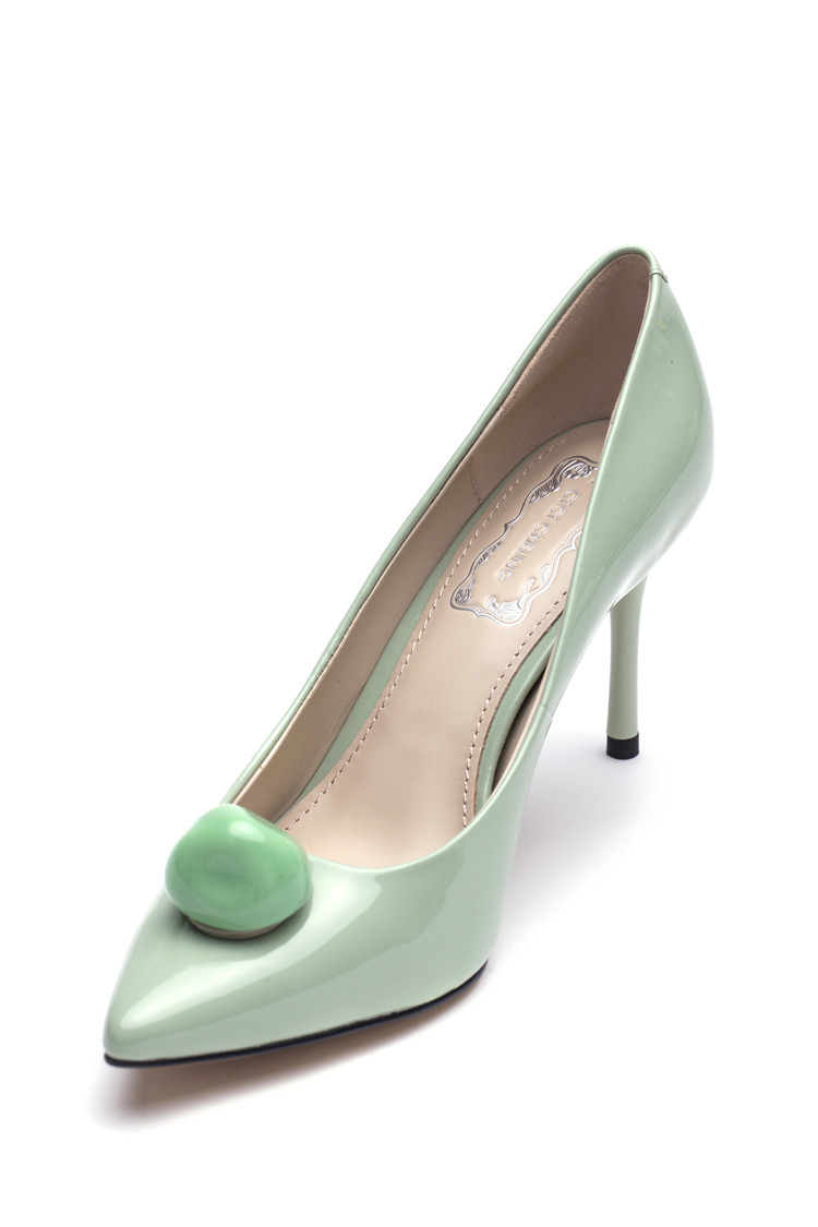 cicicheung/熙上"瓷说"特别定制款进口漆皮薄荷绿色高跟鞋手工小瓷珠