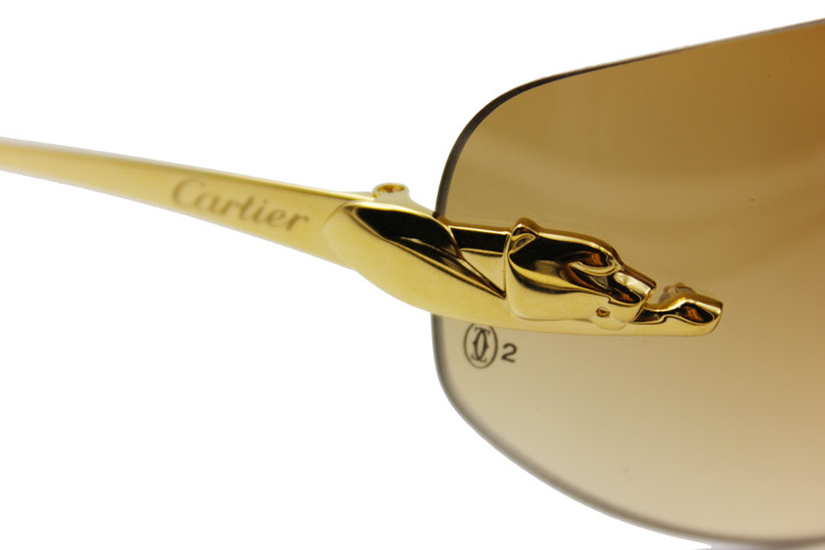 卡地亚 合金材质抛光镀金饰面渐变棕色镜片经典豹子头装饰镜脚带