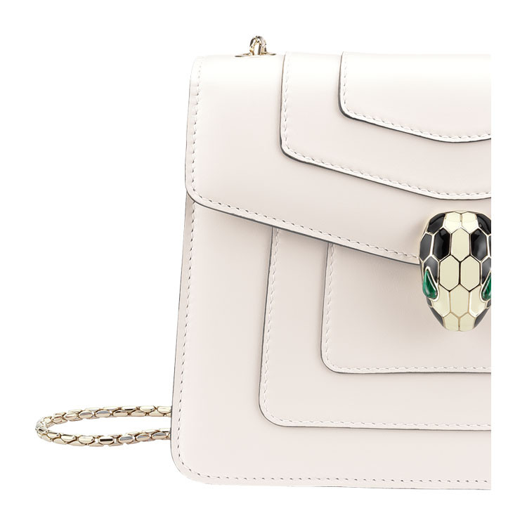 bvlgari/宝格丽 蛇头扣白色女士小号单链小牛皮包