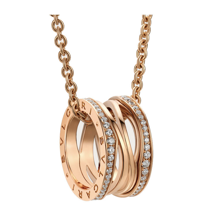 bvlgari/宝格丽 b.zero1玫瑰金色镂空边钻弹簧项链354195 cl858126